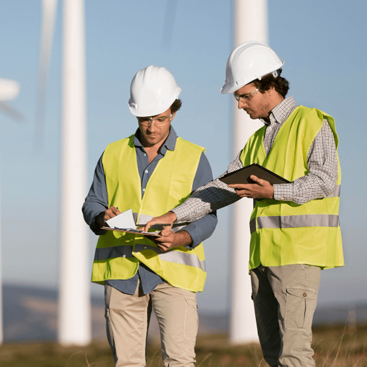 Energy professionals reviewing plans