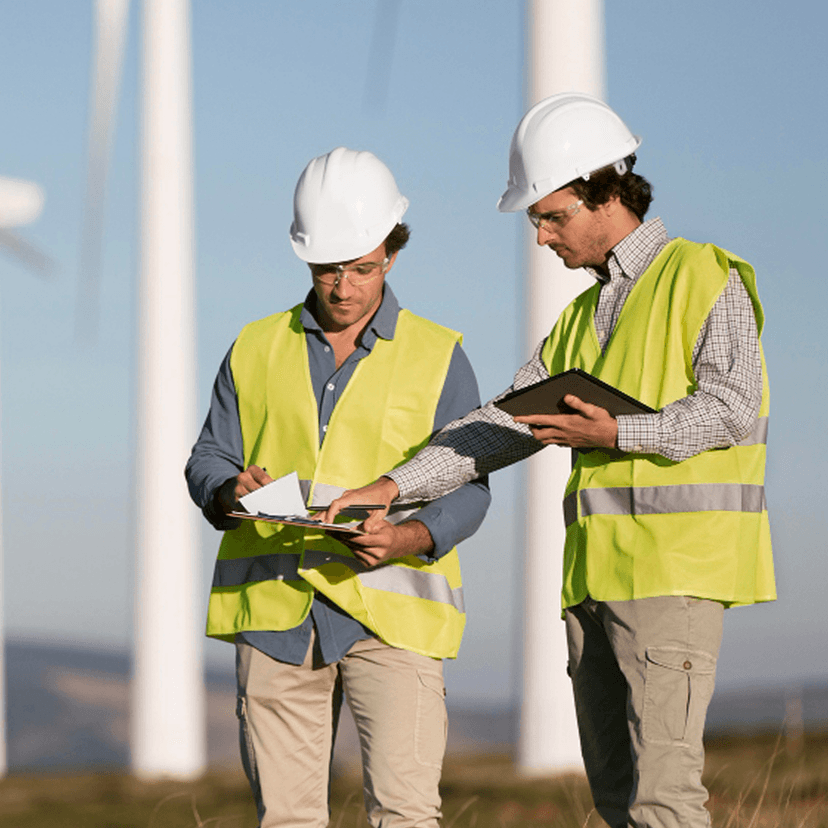 Energy professionals reviewing plans